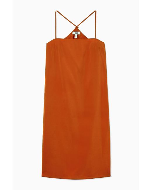 COS Orange Drawstring Midi Slip Dress