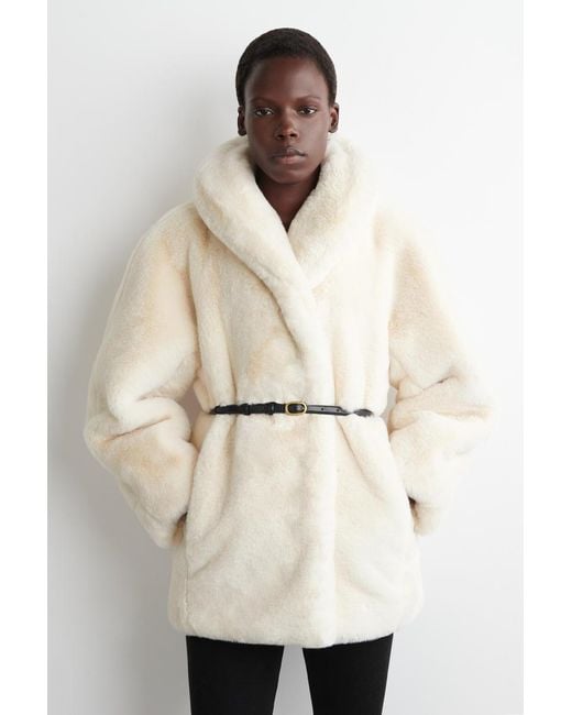 COS Natural Shawl-Collar Fur-Effect Jacket