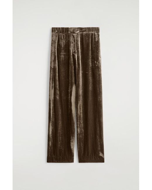 COS Brown Velvet Elasticated Straight-Leg Trousers