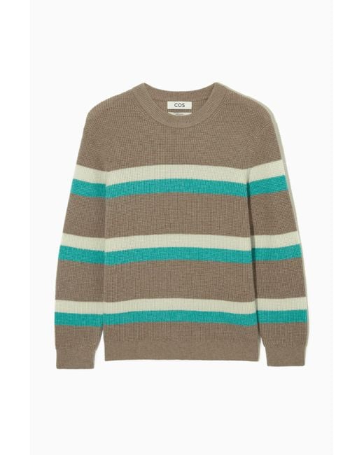 COS Striped Waffle-knit Wool Sweater in Green for Men | Lyst