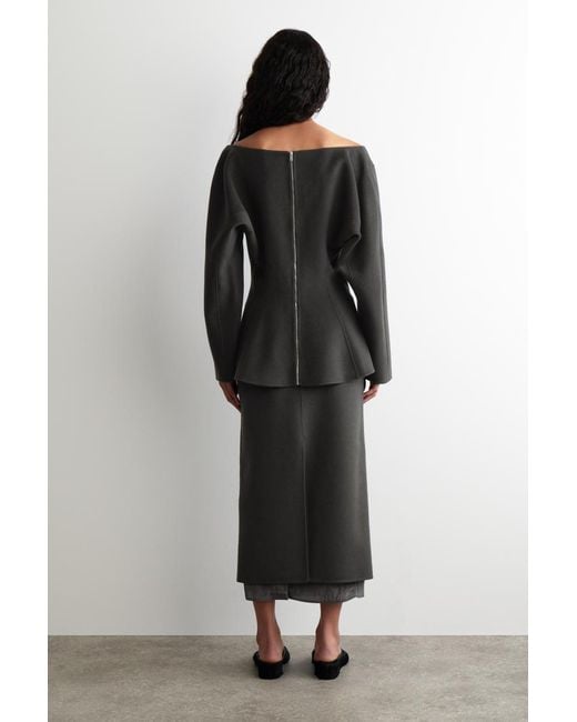 COS Black Double-Faced Wool V-Neck Top