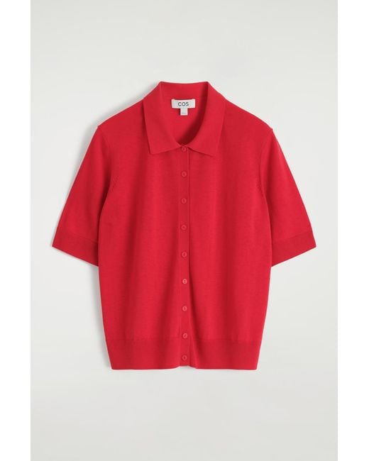 COS Gray Merino Wool-Blend Polo Cardigan