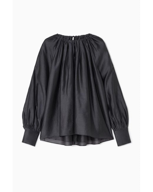 COS Black Pleated Long-sleeved Blouse