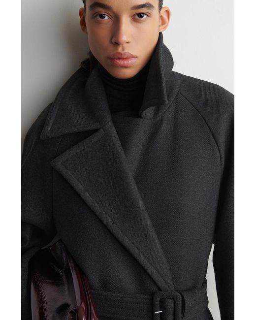 COS Black Tailored Belted Wool-Twill Coat