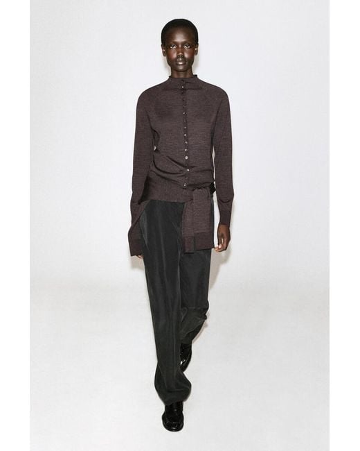 COS Black Merino Wool Funnel-Neck Cardigan