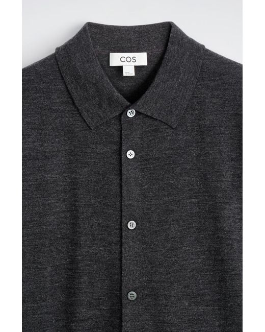 COS Black Knitted Merino Wool Shirt for men