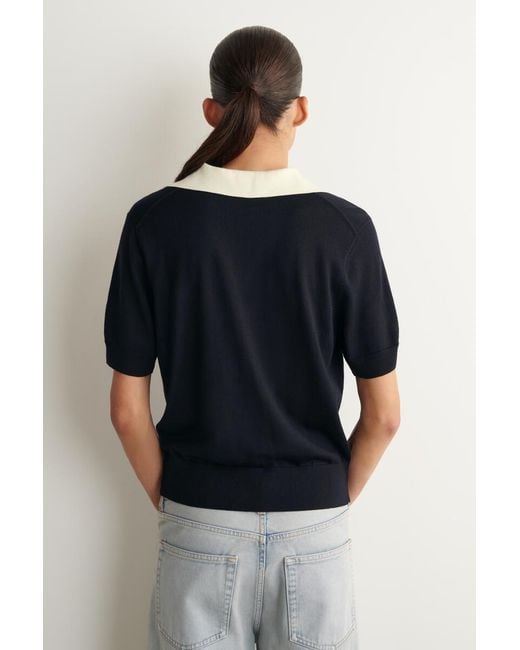 COS Blue Merino Wool Layered Polo Shirt