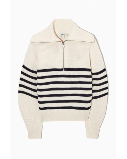 COS White Wool And Cotton Half-zip Jumper