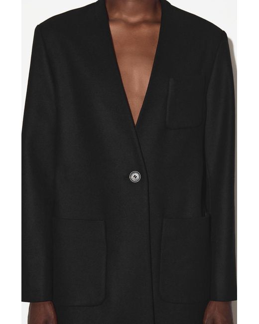 COS Black Collarless Wool-Cashmere Long Coat