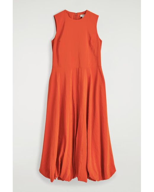 COS Red Sleeveless Bubble-Hem Midi Dress