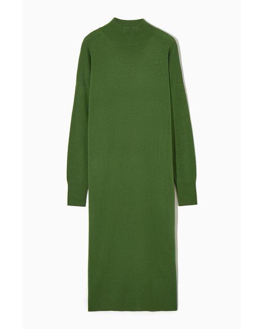 COS Green Lightweight Merino-wool Turtleneck Dress