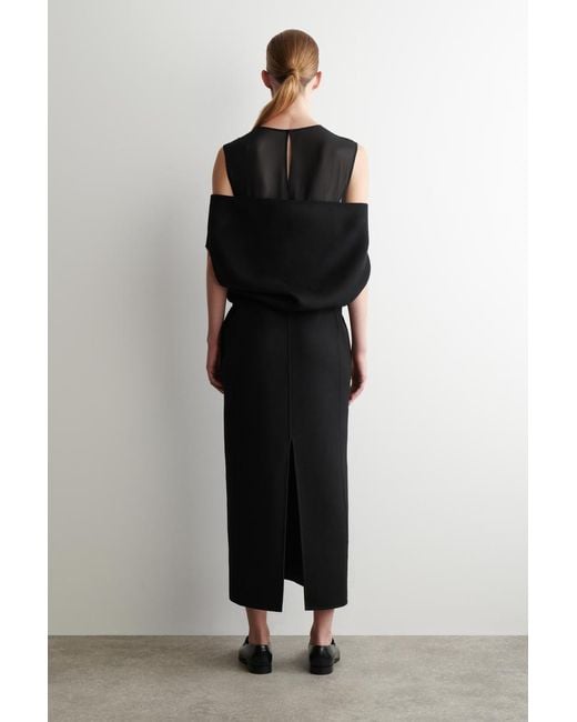 COS Black Off-The-Shoulder Wool-Silk Dress