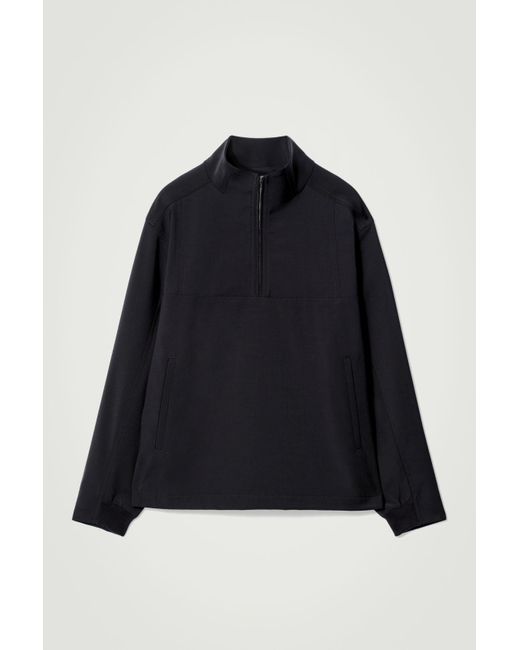 COS Blue Double-faced Wool-blend Half-zip Jacket for men