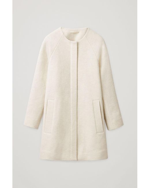 COS White Collarless A-line Wool Coat