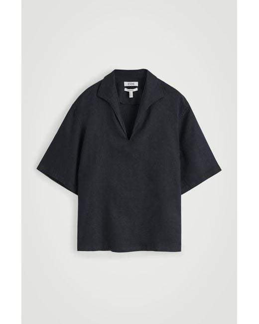 COS Open-collar Linen Shirt In Light Blue for men