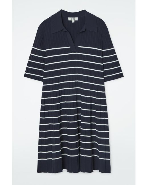 COS Blue Striped Knitted Mini Polo Dress