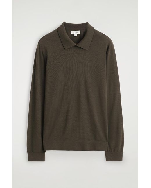 COS Green Merino Wool Button-Collar Sweater for men