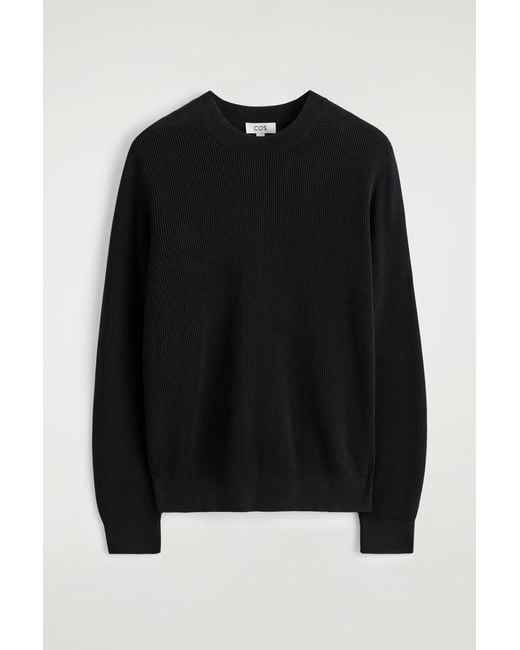 COS Black Cotton Crew-Neck Sweater for men
