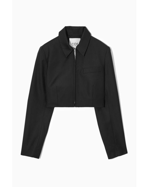 COS Black Cropped Wool-blend Tailored Jacket