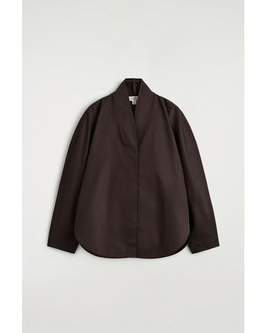 COS Brown Shawl-Collar Cotton Blouse