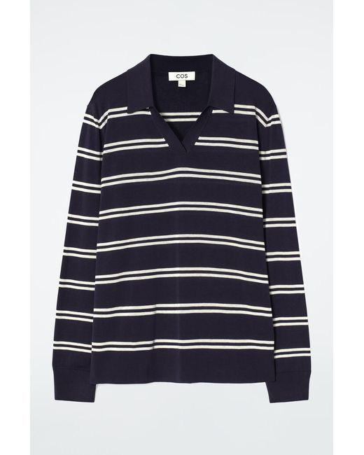 COS Blue Knitted Silk Polo Shirt