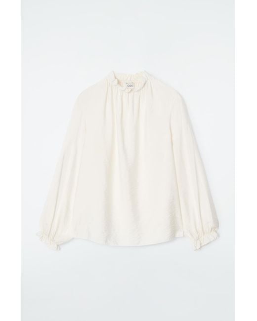 COS White Ruffled High-neck Blouse