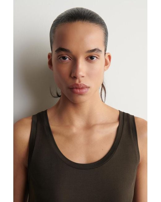 COS Brown Scoop-Neck Silk-Jersey Tank Top