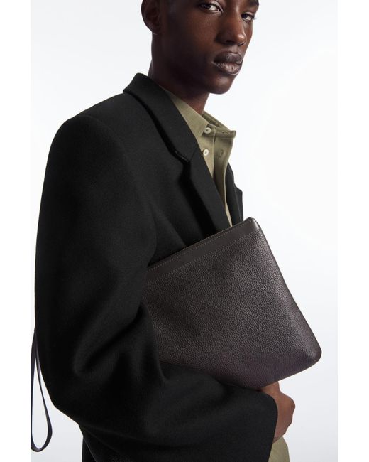 COS Gray Zipped Folio Pouch - Grained Leather for men