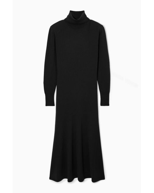 COS Black Power-shoulder Merino Wool Maxi Dress
