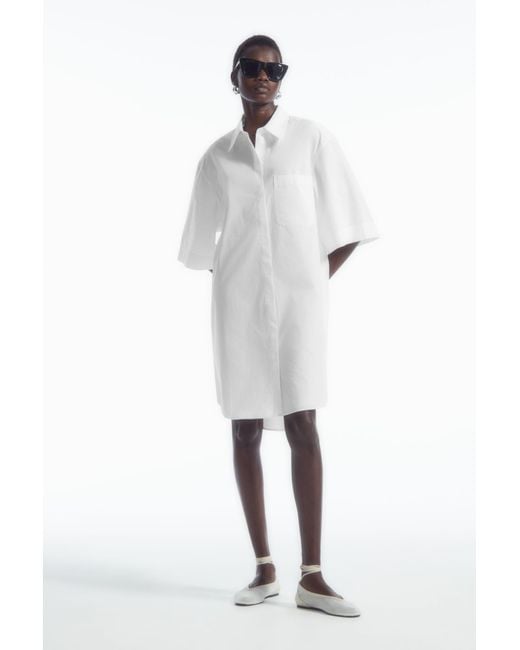 COS White Oversized Poplin Mini Shirt Dress