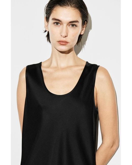 COS Black Scoop-Neck Satin Midi Dress
