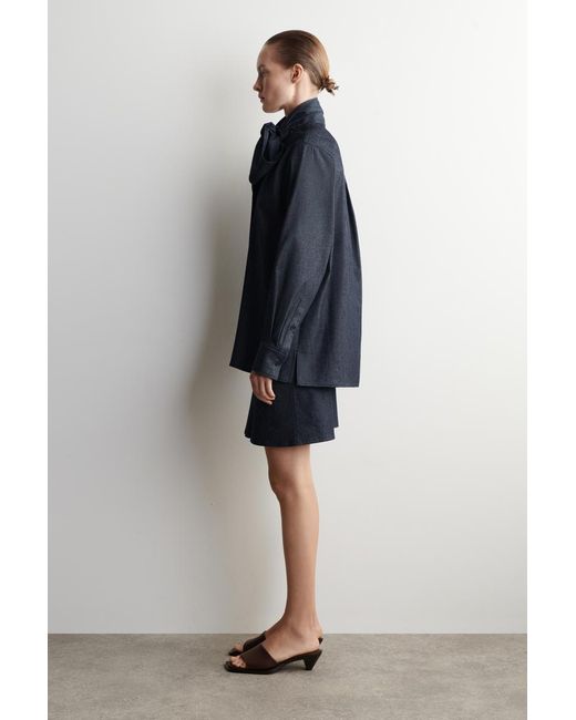 COS Blue Bow-Detail Denim Shirt