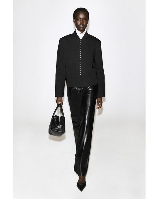 COS Black Stud-Detail Cropped Linen Blazer