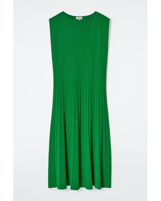 COS Women's Green Knitted Pleated Maxi Dress
