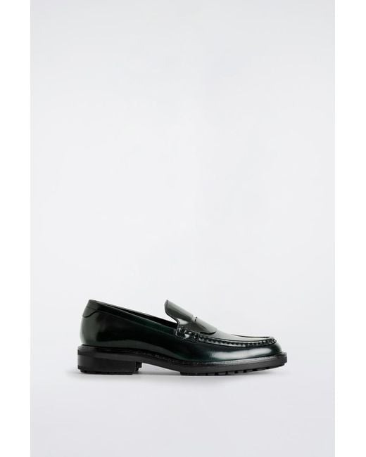 COS Black Rubbed-Leather Loafers for men