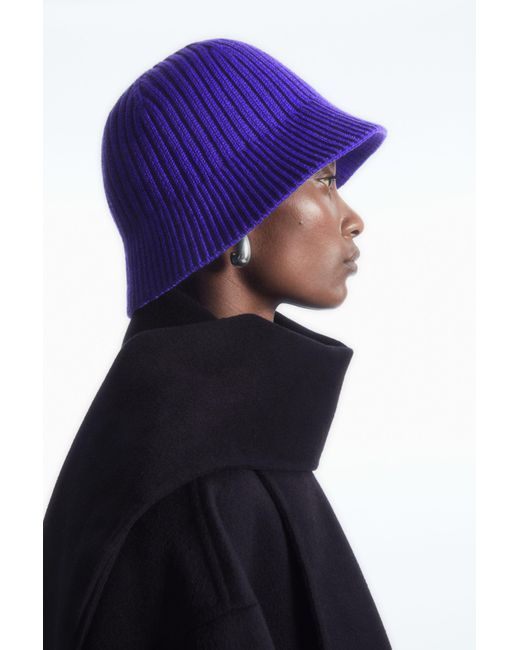 COS Purple Ribbed Merino Wool Bucket Hat