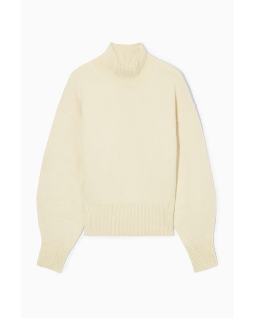 COS White Funnel-neck Waisted Wool Jumper