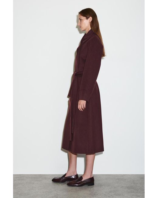 COS Red Belted Double-Faced Wool Long Coat