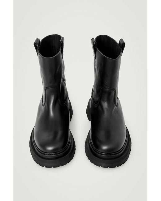 COS Black Leather Moto Boots for men