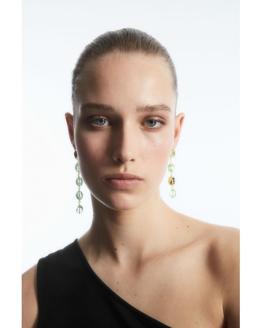 COS White Mismatched Beaded Drop Earrings