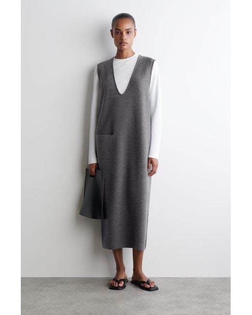 COS Gray Boiled-Wool Midi Dress