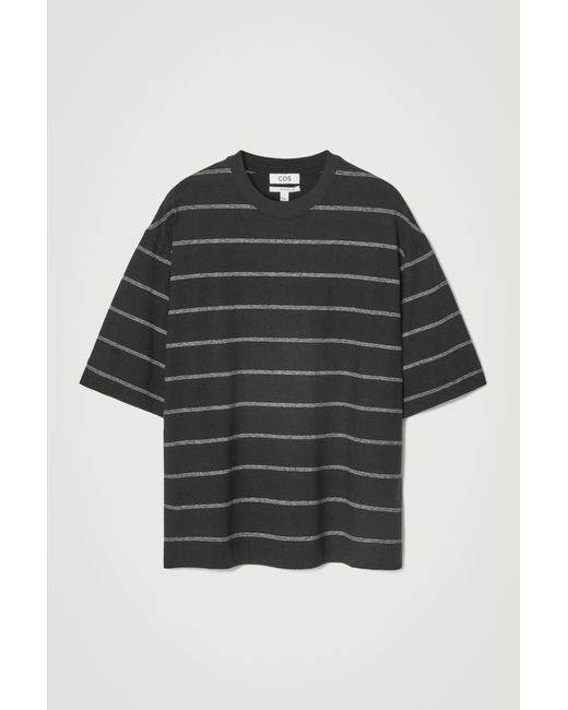 COS Black Relaxed Striped Hemp-jersey T-shirt for men