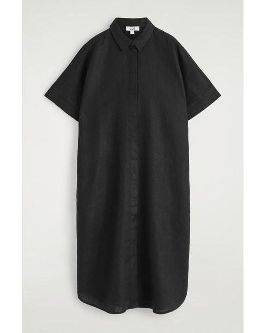 COS Black Linen Midi Shirt Dress