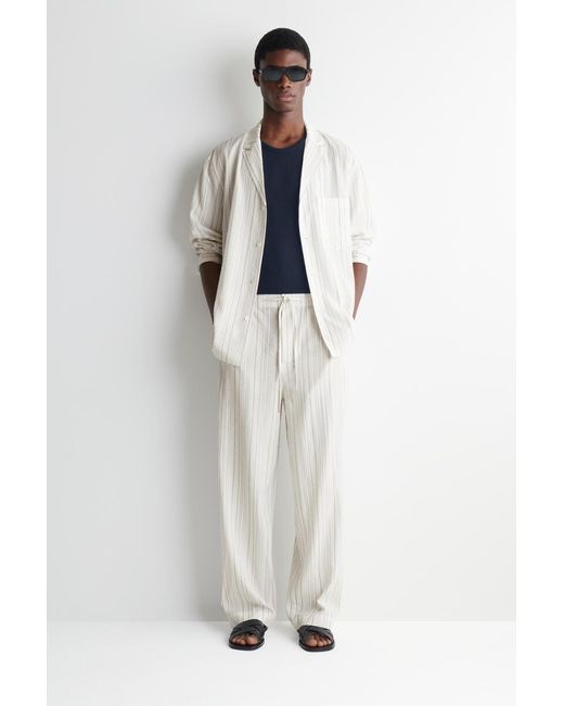 COS White Striped Textured Camp-Collar Shirt for men