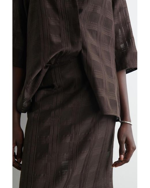 COS Brown Layered Sheer Checked Midi Skirt