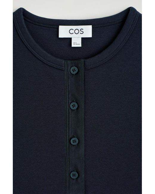 COS Blue Ribbed Henley T-Shirt