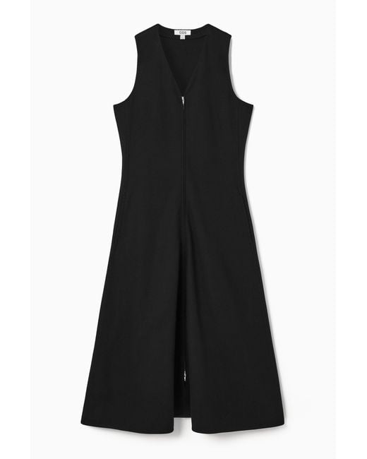 COS Black Zip-front V-neck Midi Dress