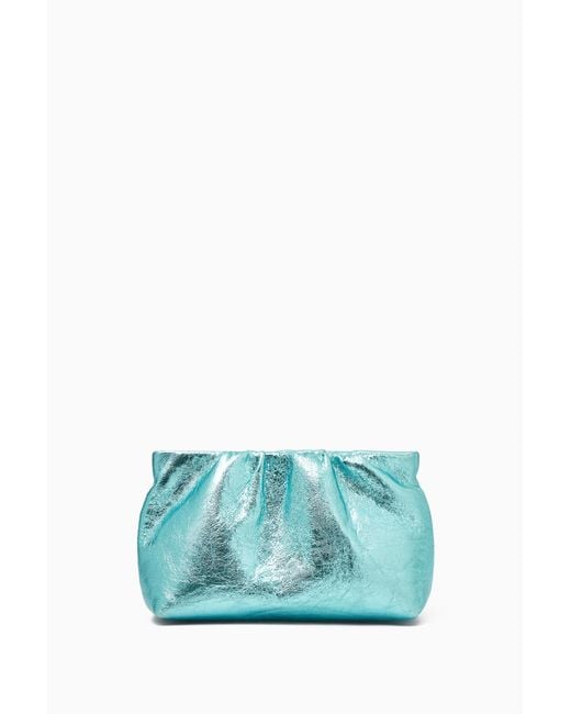 COS Blue Gathered Clutch - Leather