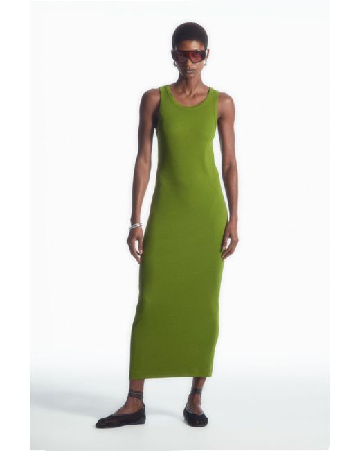 cos knitted tube dress Ribbed in Green british