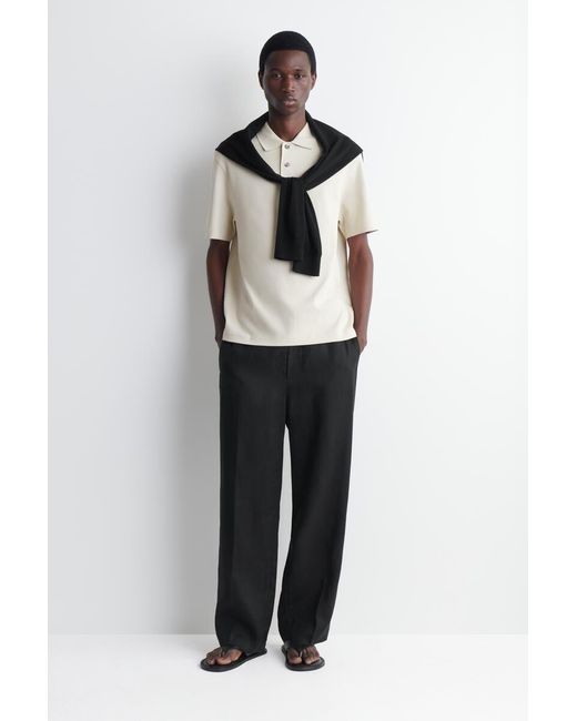 COS White Interlock Cotton Polo Shirt for men